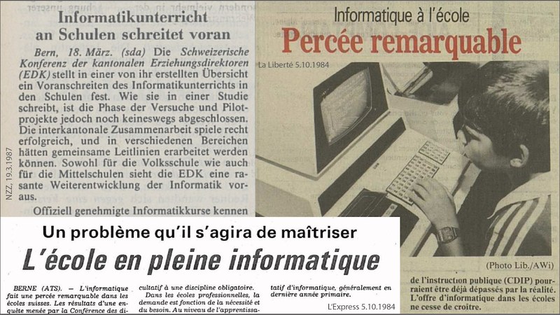 Collage mit Zeitungstiteln zum Thema Informatikunterricht an den Schulen