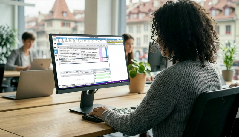 Eine Übersetzerin arbeitet am Computer